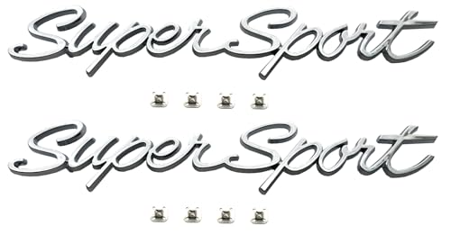 Image of Pair Script Super Sport Front 3D Badge Emblem Replacement for Chevy Impala SS 1965 1966 (Chrome)