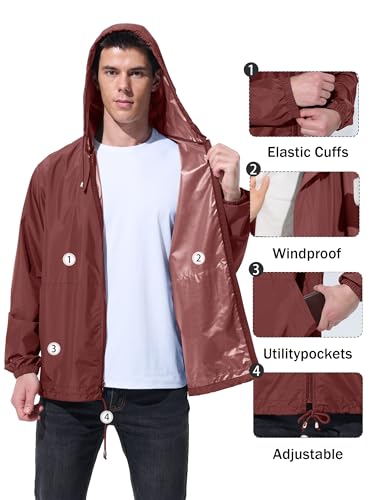 Image of UIQUR Mens Rain Jacket Raincoat Windbreaker Running Waterproof Lightweight Packable with Hood Travel Hiking Cycling