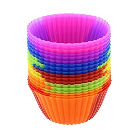 7Penn Silicone Cupcake Baking Cups Reusable Muffin Liners Molds for Standard Size Tin - Tie Dye Rainbow Colors Set of 18 Cover