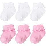 Matière de Qualité Supérieure: Dotées d'une dentelle à volants sur le revers extérieur, ces chaussettes de cheville pour bébé fille sont tricotées en coton mélangé pour garantir qu'elles sont confortables à porter, douces pour la peau délicate de bébé et qu'elles ne laisseront pas de marques sur la jambe de bébé. Nos chaussettes à volants sont à la fois performantes et confortables.