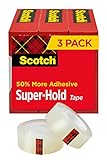 Scotch Super-Hold Tape, 3/4 in x 800 in, 3 Rolls, 1 in Core (700S3) , White