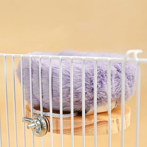 Image of 2Pcs Bird Perch Stand Platform Plush Parrot Hanging Hammock Warm Bird Nest Snuggle Hut Birds Sleeping Bed Wood Perch for Parrot, Budgies, Parakeet, Cockatiels, Conure, Lovebirds-Purple&Pink