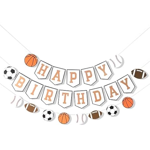 Happy Birthday Sports Banner Ball Garland Sign - High Chair Banner Birthday Decorations Party Supplies Photo Props Cover