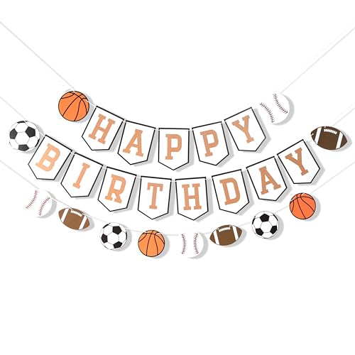 Happy Birthday Sports Banner Ball Garland Sign - High Chair Banner Birthday Decorations Party Supplies Photo Props by WAWUO - Used condition - US$11.07