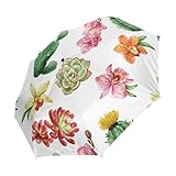 Planta Floral Flor De Cactus Paraguas Plegable Hombre Automático Abrir y Cerrar Antiviento Protección UV Ligero Compacto Paraguas para Viajes Playa Mujeres Niños Niñas