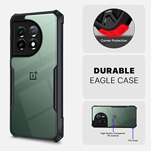 Image of Pikkme OnePlus 11 5G Back Cover | Crystal Clear Transparent Back | Ultra Hybrid | Full Camera Protection | Raised Edge | Bumper Back Case (Black)