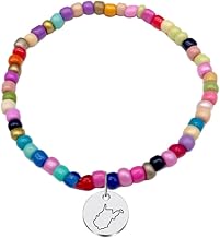 JJTZX Dainty State Map Charm Bracelet for Women Colorful Beaded Links Handmade Long Distance Gift