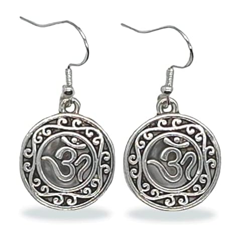 Om Symbol Earrings with Sterling Silver 925 Hooks for Hippy Chicks, Spiritual events and Festival Wear Om Ohm Aum Sign Cover