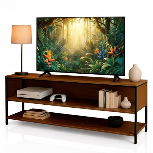 Bluelander Mueble para TV de 50 Pulgadas (120 * 30 * 62 cm), Estante Organizador de 3 Niveles, Ideal para Entretenimiento en TV, Mueble TV para Sala, Recámara, Librero (Café)