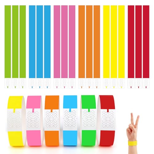 600 Pièces Bracelets en Papier pour Événements, Imperméables Bracelets d'Identification, Bracelet Festival Design Auto-adhésif, 25x1,9cm, pour Événements, Soirées, Concerts, Festivals et Voyages