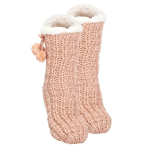 Image of Elanze Designs Gold Glitter Knit Pom Pom Womens One Size Plush Lined Non Skid Indoor Slipper Socks