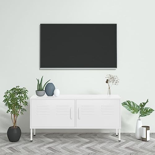 Woonisher Meuble TV Blanc 105x35x50 cm Acier Ensemble Meuble TV et Table Basse