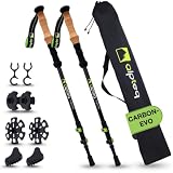Alpteq® Bastoni da trekking telescopici in carbonio e alluminio con impugnatura in sughero | ultra leggeri per nordig walking | per donne, uomini e bambini | regolabili 65-135 cm