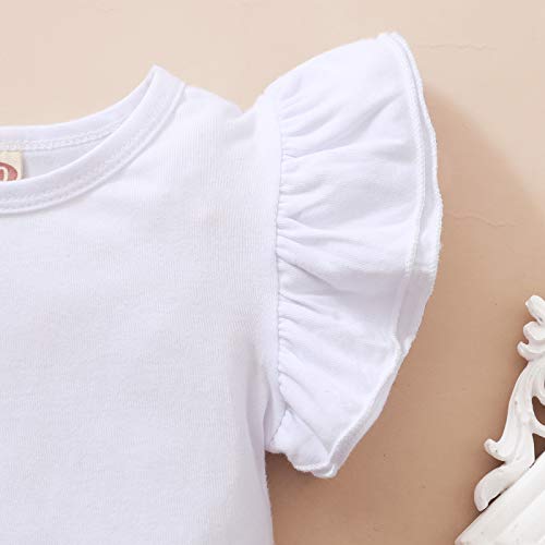 Lysmuch Baby Girls Ruffle Short Sleeve Bodysuit Infant Solid Onesie Casual Plain Blouse Top Romper (White, 6-12 Months) #TOP3