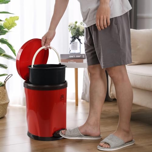 Caneca de basura plástica redonda 10 L con pedal rojo miniatura 7