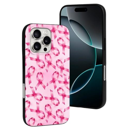 Compatible with iPhone 16 Pro Case - Cute Soft Breast Cancer Awareness-Q Silicone Case Compatible with iPhone 16 Pro Phone Case Protective Cover for Women Men Black