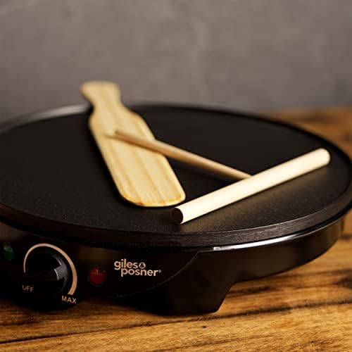 Giles & Posner EK2510G Pancake Maker, Machine for Crepes, Electric Non-Stick Hot Plate Pan, Indoor Tabletop, Adjustable Temperature Control, Includes Wooden Spreader & Spatula, 30cm/12 Inch, 1300 W