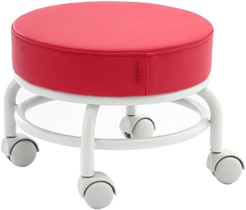 Heavy-Duty Low Roller Stool with 360° Swivel Wheels, 550-lb Load Capacity, Low-Height Short Rolling Stool Seat, PU Leather Small Mechanic Chair, Rolling Stools for Garage, Shop red