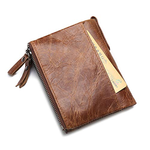 Mens Gunuine Leather Wallet Bifold Large Capacity Credit Cards Holder with RFID Blocking (Brown)2