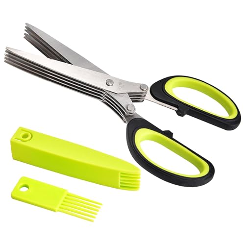 Tijeras de corte - Genérico - Tijeras de cocina de acero inoxidable de 5 capas, Figura de vajilla net Gadget Green Gadge Green Shredder Tijeras de Navidad Gift Cebolla Ensalada