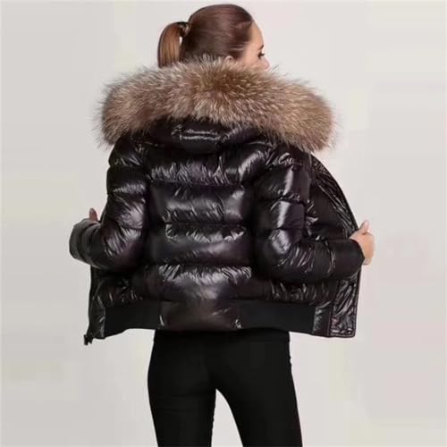 Tdvcpmkk Damen Winter Abnehmbare Daunen Kapuzenparka Warme Kurze Parka, Schwarz , M