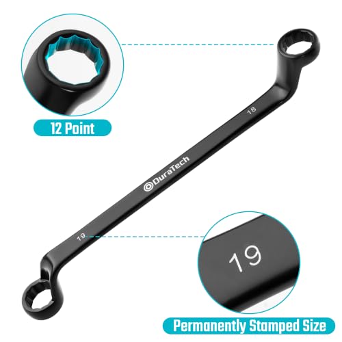 Image of DURATECH 9-Piece Offset Box Wrench Set, Metric, 6mm-23mm | Black Electrocoat, 75-Degree Offset, CR-V Steel, Corrosion Resistance, 9-Piece with 18 Sizes, With Pouch