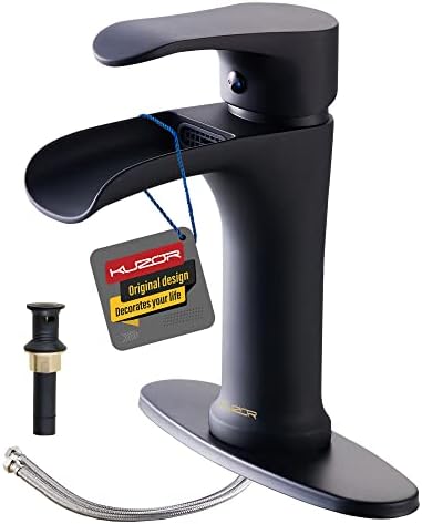 KUZOR Bathroom Faucets Matte Black Single Hole, Waterfall One Hole ...