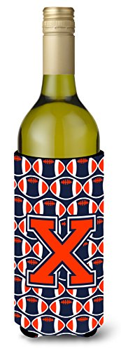 Caroline's Treasures CJ1066-XLITERK Letter X Football Orange, Blue and White Wine Bottle Hugger Bottle Cooler Sleeve Hugger Machine Washable Collapsible Insulator Beverage Insulated Holder
