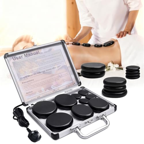 Hot Stones Massage Set with Heater 9Pcs Massage Stone Warmer Set Hot Rocks Electric Portable Spa Therapy Set Electric Hot Rocks Basalt Warm Stones for Deep Muscle Relaxation