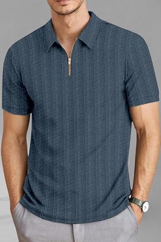 Image of Men's Cotton Polyester Regular Fit Polo T-Shirt with Short Sleeve and Zipper as Closure