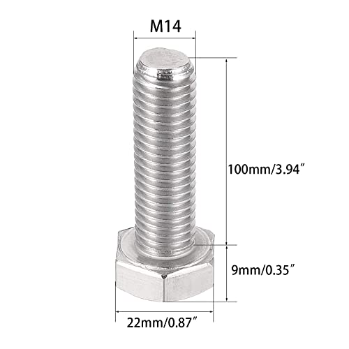 Image of 2 Pcs M14 Hex Bolt M14-2 x 100mm UNC Hex Head Screw Bolts A2-70(304) Stainless Steel Fully Threaded Hex Tap Bolts (304 ss;M14 x 100mm)