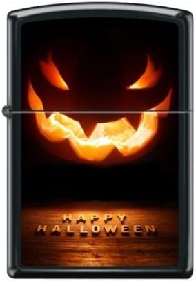 Happy Halloween Flaming Evil Pumpkin Zippo Lighter - Black Matte