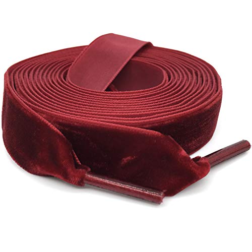 WEGOODZF Womens Flat Suede Shoelaces Wine Red Single Side Velvet Shoe Laces 0.6 inch Wide Ribbon Shoelaces 63 inches[2 Pair]