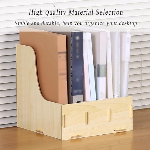 revistero, Estante for archivos de papel A4 de escritorio, 4 compartimentos, soporte for documentos de madera, caja de almacenamiento for oficina y hogar(Beige) - imagen 4