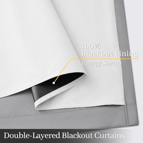 Image of Yakamok Dove Grey 100% Blackout Curtains 84 Inches Long 50 inch Wide 2 Panel | Blackout Curtain Panels for Bedroom, 2 Thick Layers Grommet Top Thermal Insulated Drapes with White Back for Living Room