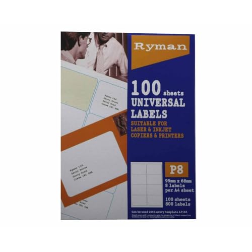 Ryman Address Labels P8 Universal 68x99mm 8 Per A4 Sheet 100 Sheets