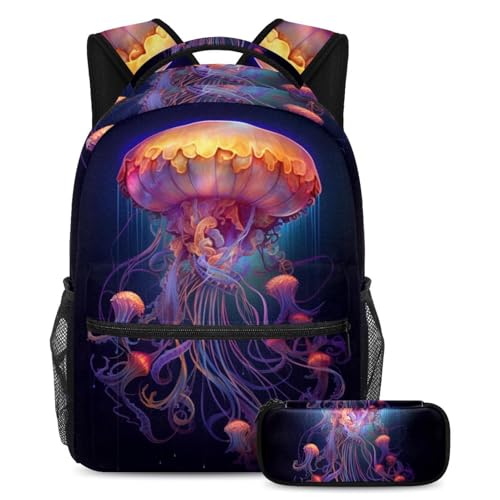 Sac à dos artistique Méduse grand sac à livres de voyage 2 pièces enfants ados