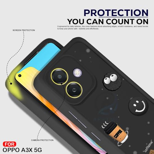 Image of AESTMO Back Case Cover for Oppo A3X 5G Cover | Cute Fun Cartoon 3D Ball | Coffee Silicone Case | Full Body Protection | Camera Protection Back Cover for Oppo A3X 5G (Black)