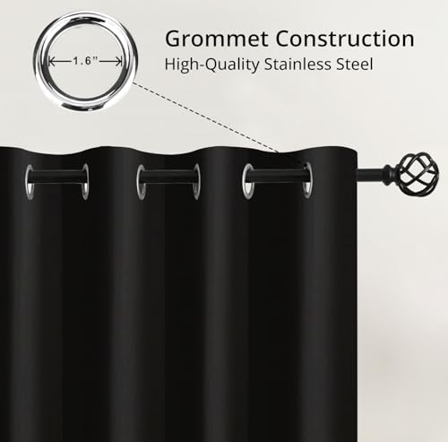 Image of Cloth Fusion 90% Blackout Door Curtains 8 Feet Long Set of 2, Room Darkening Parda with Stainless Steel Grommets for Home Decor (8x4 Feet, Black)