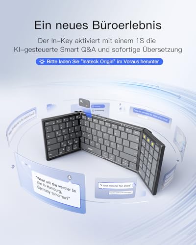 Inateck Faltbare Tastatur Kabellos,Klappbare Tastatur mit Ziffernblock mit 3 Kanälen,AI-Key,mit Ständer und Tasche,für iPad iPhone Mac Android Windows,Nomad N0135 5