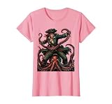 Woman Pirate vs Giant Octopus Battle Design T-Shirt, Women, Pink, XX-Large