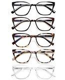 EYEURL Cat Eye Reading Glasses for women - 5 Pack Blue Light Blocking Reading Glasses Ladies +1.50 Fashion Square Frames Magnification with Spring Hinge