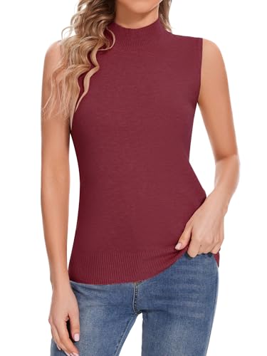 Image of Sleeveless Mock Neck Tops for Women Soft Slim Fit Knit Vest Tops