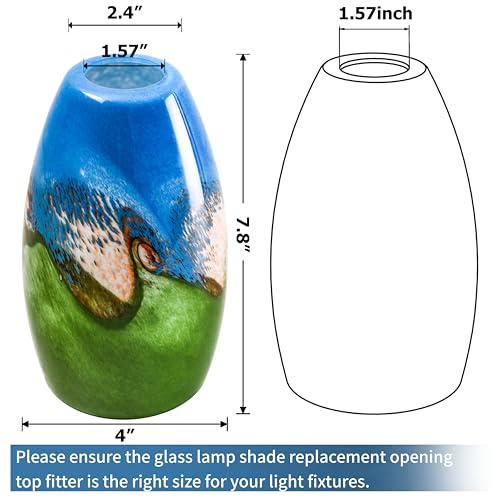 Image of GO&SO Blue-green Glass Lamp Shade 3Pcs,7.8 inch H x 4 inch D,Oval Pendant Light | 1.57 inch Fitter E26 Base,Hand-Blown Art Fixtures,Chandelier Shades for Kitchen Island,Hanging Light Shades