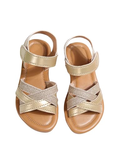 GORGLITTER Girl's Sparkling Metallic Dressy Flats Open Toe Ankle Strap Cute Strappy Slide Sandals