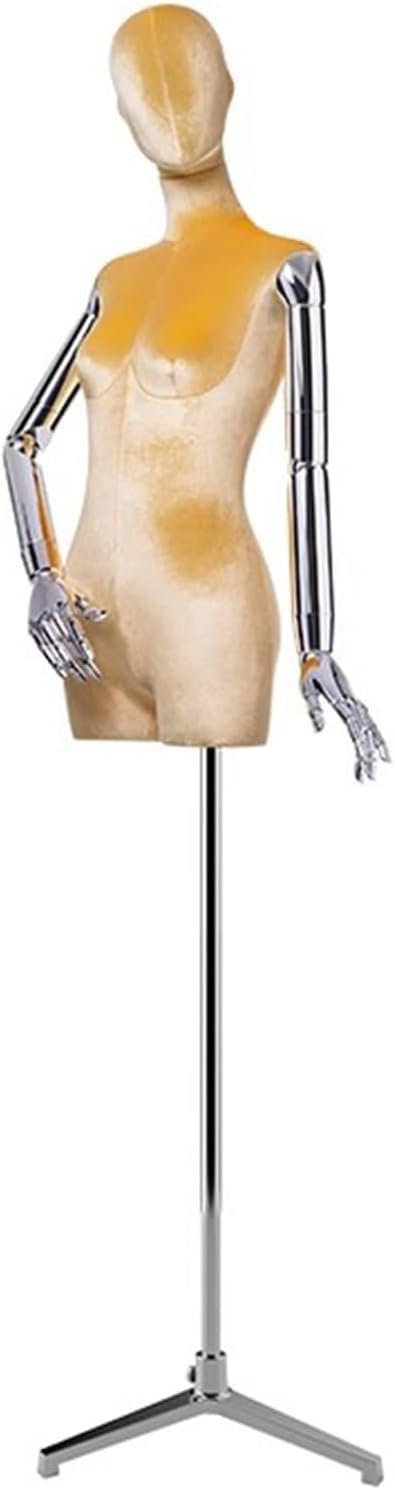 CONGRUI Retail Mannequins with Triangular Bases Velvet Torso Detachable and Rotatable Arms Posing Human Manikin(Yellow)