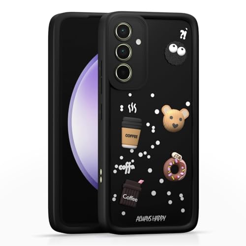 Image of Bintage CASE Cute Fun Taddy Cartoon 3D Ball Bear Milk Cake Coffee Silicon Case Full Body & Camera Protection Back Cover Compatible for Samsung Galaxy A55 5G - Black