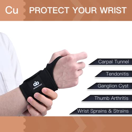 Indeemax 2 Pack Copper Wrist Brace Support For Carpal Tunnel, Pain Relief, Arthritis, Tendonitis, Adjustable Wrist Braces Compression Wraps Both Hands, Fit For Men And Women, Black #TOP2