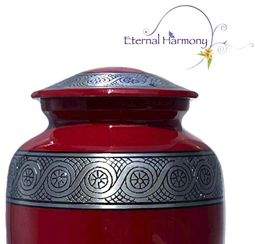 Eternal Harmony Cremation Urn for Human Ashes | Memorial Urn Carefully Handcrafted with Elegant Finishes to Honor and Remember Your Loved One | Adult Urn Large Size with Beautiful Velvet Bag (Red)