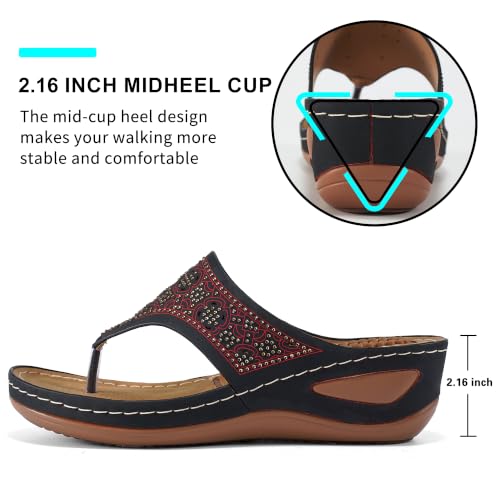 Image of Ecetana Wedge Sandals for Women Comfortable Casual Stylish Flip Flops | Soft Cushion Orthopedic Slip On Platform Thong Sandals with Lightweight Non Slip 2.16 Inch Heel for Summer Walking